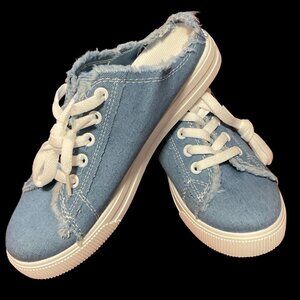 Denim Slides w/ Raw Hem